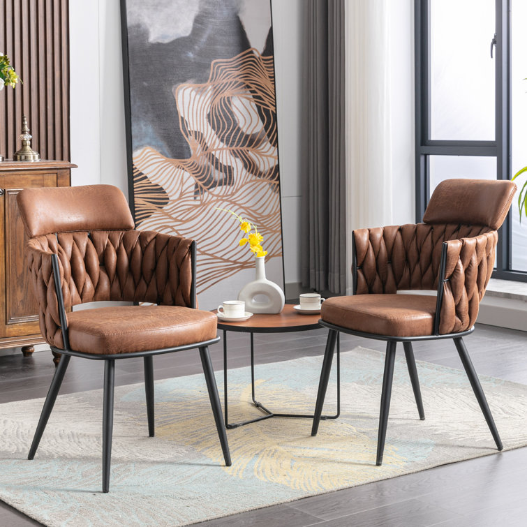 Brown leather dining chairs on sale with metal legs